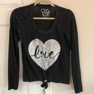 Chaser Tie Front Heart Love Shirt